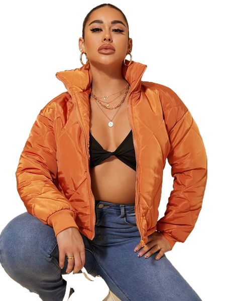 

sxy solid zip up puffer coat 45xg#, Black