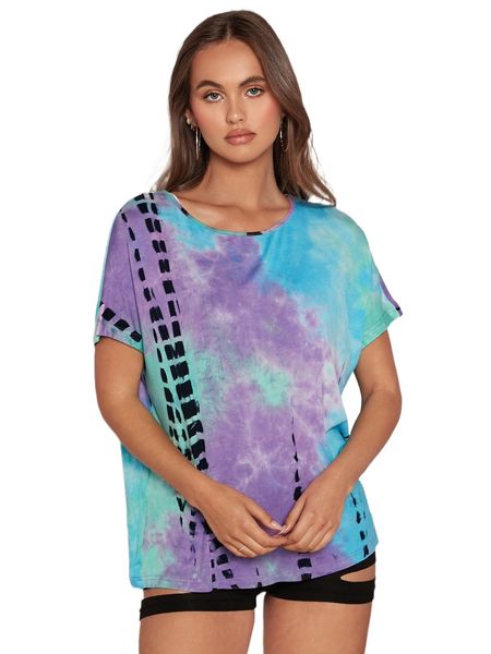 

tie dye batwing sleeve tee k0vp#, White