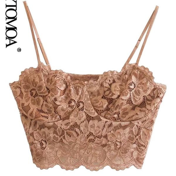 

kpytomoa women fashion lace bralette cropped tank vintage backless adjustable thin strap female camis chic 220318, White