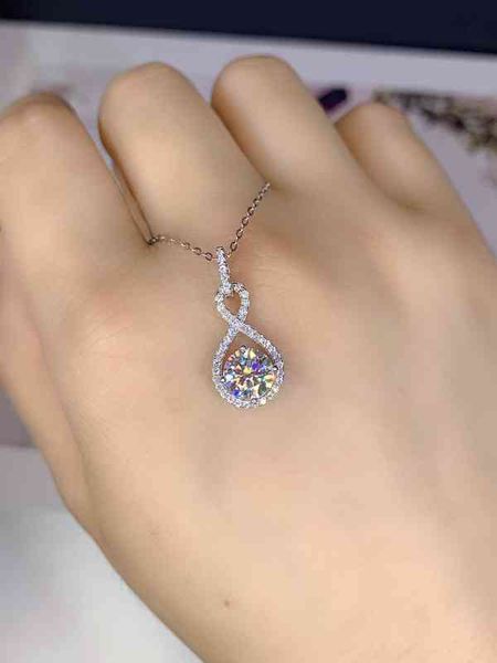 

18k white gold plated 1 ct excellent cut gemstone diamond test past d color 10 arrows&hearts moissanite music pendant necklace, Silver