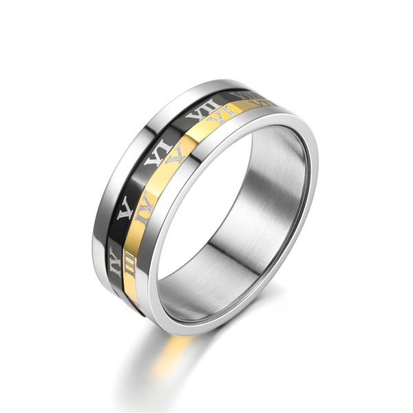 316 Acciaio inossidabile Numero romano Romano Rice Ruota Rings Ol Lady Rome Roma Rome Roma Anello all'ingrosso Personanza di gioielli all'ingrosso Gold Silver Nero 8mm larghezza