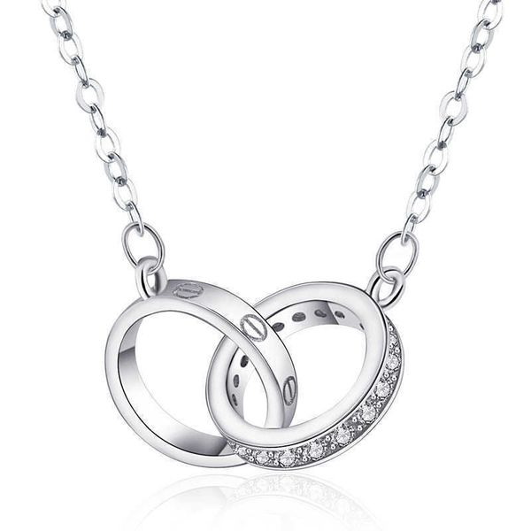 

classic 925 sterling silver women's and girls' necklace, fashion jewelry, with white zircon double pendant