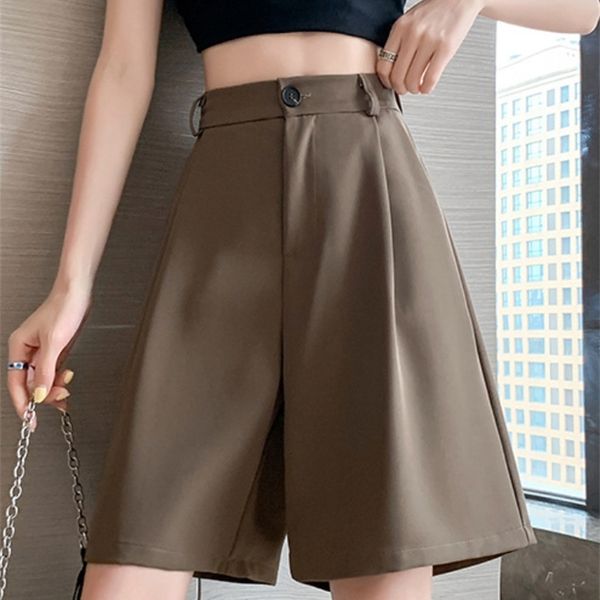 

summer white black suit shorts woman high waist wide leg women casual half trousers loose knee length pants femme 220629