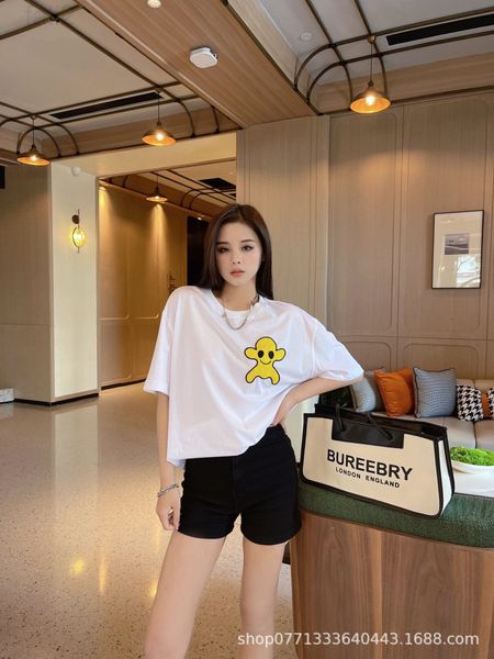 

women's t-shirt designer chaopai 22 spring and summer new biscuit smiling face printed short sleeve t-shirt female minority loose round, White