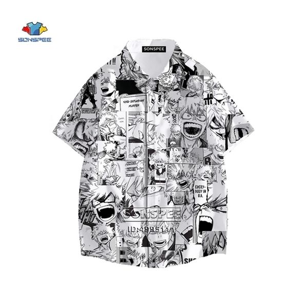 

bakugou katsuki todoroki shouto shirt kawaii many faces men hawaiian shirt 3d print summer casual beach shirts short sleeve 220401, White;black