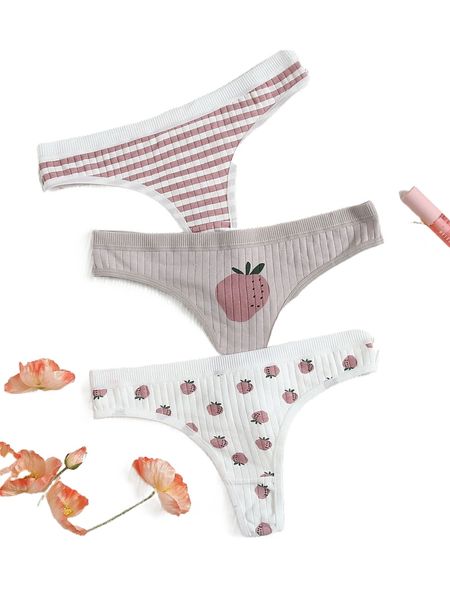 

3pack strawberry print panty h5lz#, Black;red