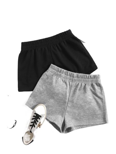 

2 pack solid elastic waist track shorts 76gv#, White;black