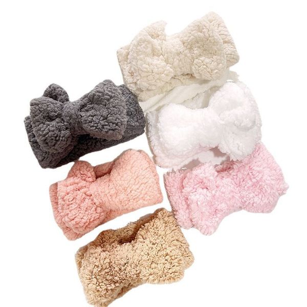 

1pcs autumn winter girls coral fleece double layer bow hair band baby solid color soft cashmere headbands girls turban headwear, Slivery;white