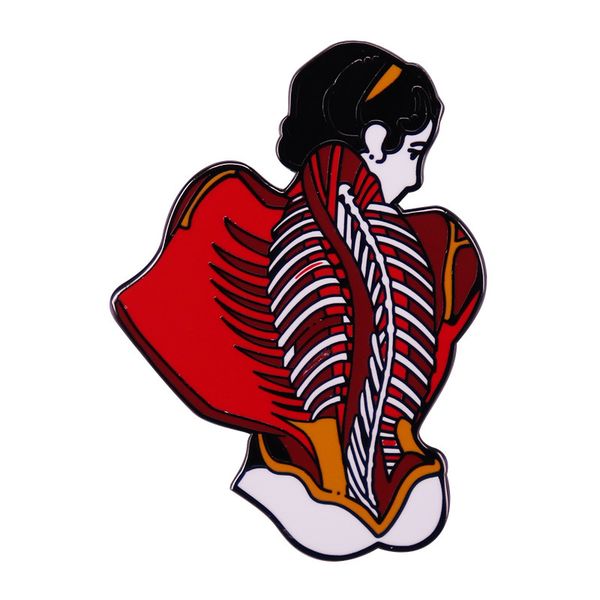 

spine rib cage exposed women art enamel pins brooch jewelry, Blue