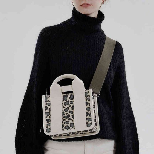 

leopard korean canvas handbags for women small fashion ladies tote patchwork wide strap female crossbody shoulder bags weekend 220512