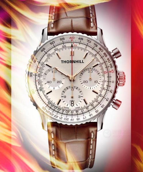 

2022 crime premium men full functional watches 42mm quartz movement time clock watch genuine leather belt band classic annual explosions hig, Slivery;brown