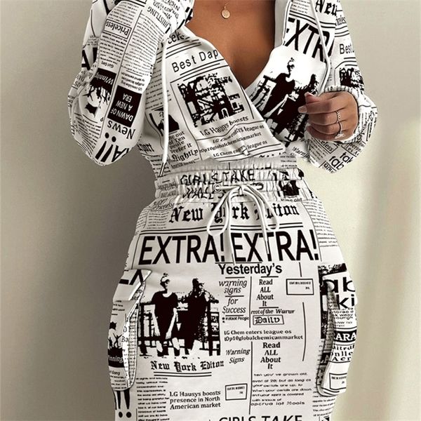 

casual women letter print drawstring waist hooded sweatshirt dress femme pocket design robe office outfits 220817, White
