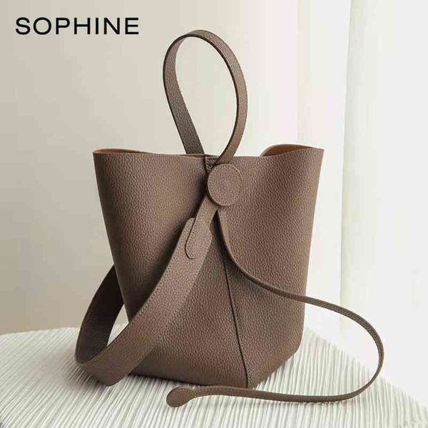 

2022 vintage fashion design women bucket handbag cowhide leather shoulder crossbody bag composite purse set 220613