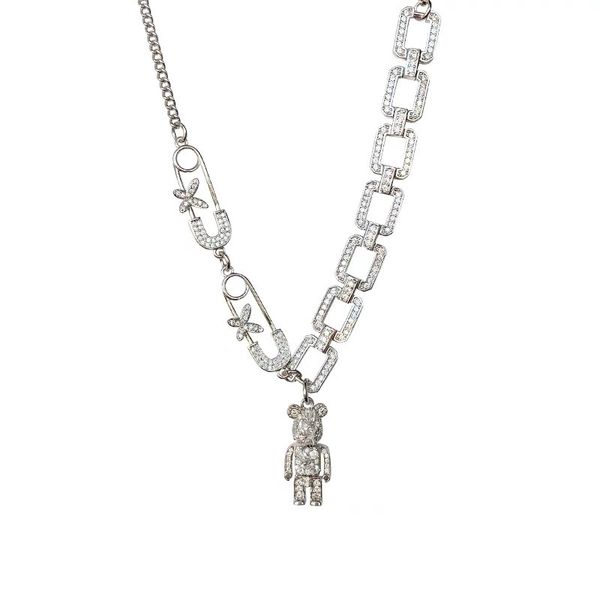 

rhinestone bear multi-element necklace cuban exquisite necklace female special-interest design clavicle chain ins hip hop sweater, Silver