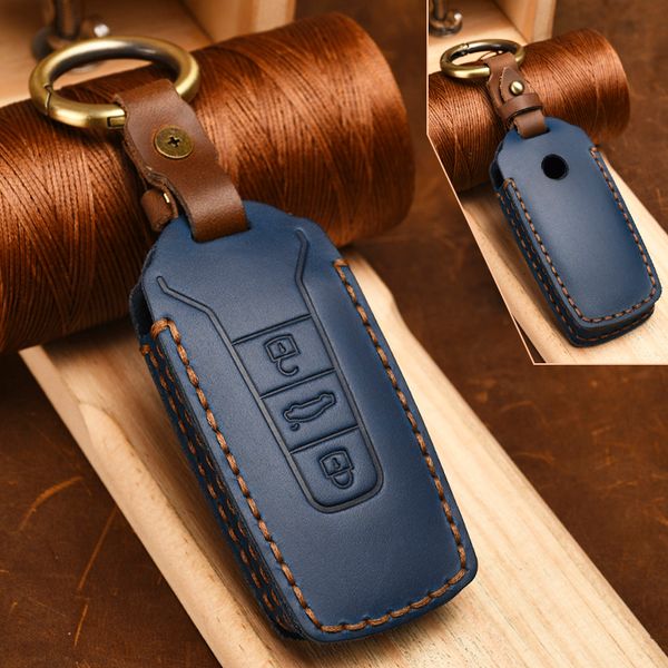 

car key case cover for volkswagen vw touareg 2018 2019 leather remote keychain key chain ring holder