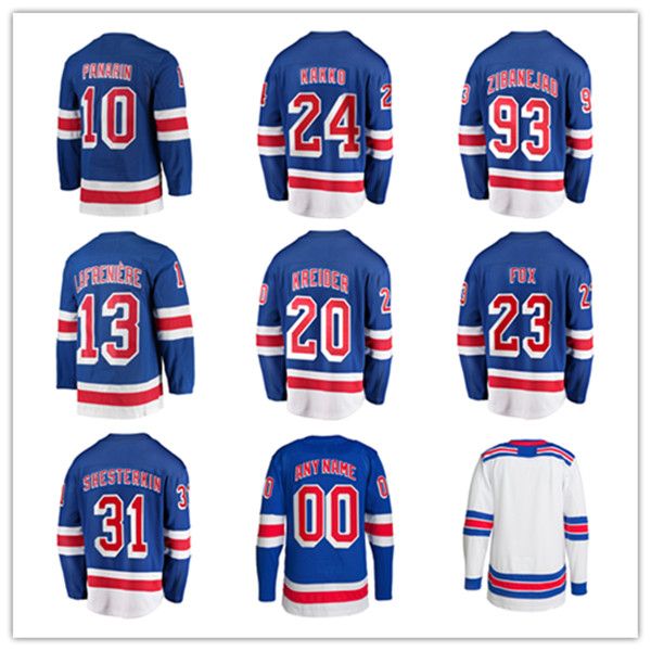 Maglie da hockey Trouba 8 Kane 88 Tarasenko 91 Panarin 10 Kreider 20 Igor Shesterkin 31 Mika Zibanejad 93 Adam Fox 23 Blu Bianco Classico Navy S-XXXL Uomo cucito