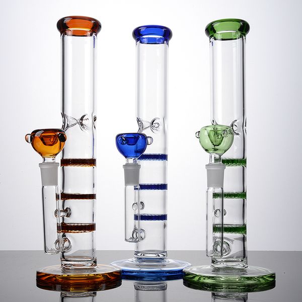 Bong in vetro inebriante Narghilè Triple Beecomb Perc Percolatori Tubo dritto Tubo dell'acqua 14mm Giunto femmina Bong colorato Olio Dab Rigs con ciotola