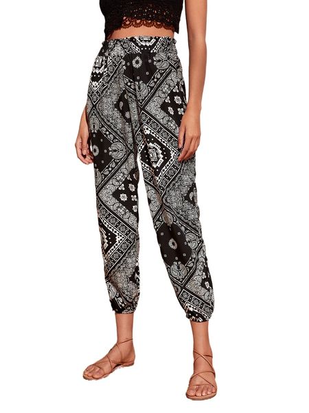

paisley scarf print carrot pants j7ru#, Black;white