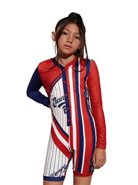 

girls striped & letter graphic button front romper e3tk#, White;black