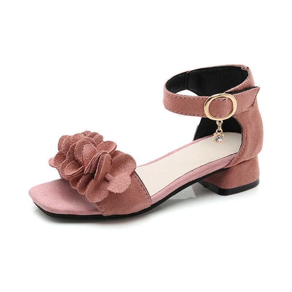Обувь принцессы Детские мягкие моды нижние высокие каблуки открытые пальцы девочек студент римские туфли сандалии из сандалии Para