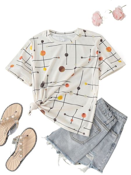 

polka dot and striped print tee b8ft#, White