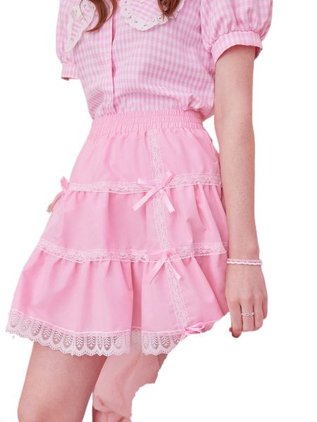 

kawaii guipure lace flared skirt i1zt#, Black