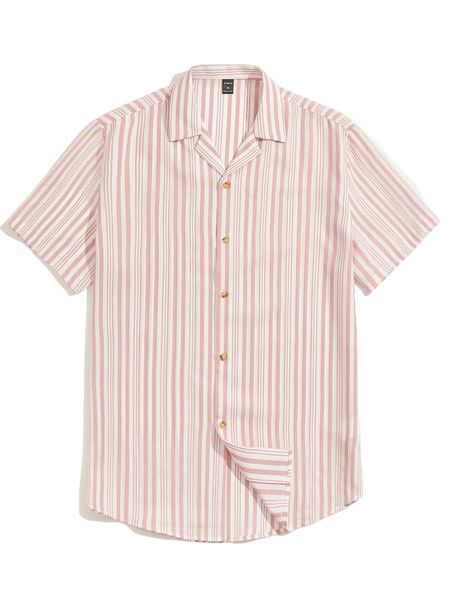 

men striped print button front shirt q8lc#, White;black