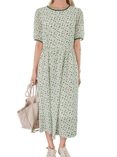 

dazy ditsy floral contrast binding dress d8s8#, Black;gray