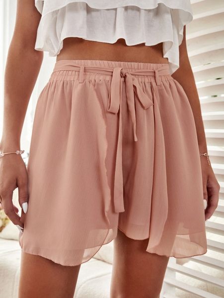 

wrap hem belted chiffon shorts o6as#, White;black