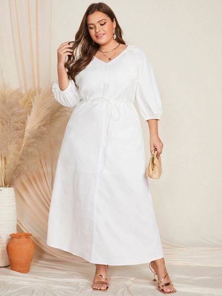 

plus tie back lantern sleeve belted dress 49yr#, Black