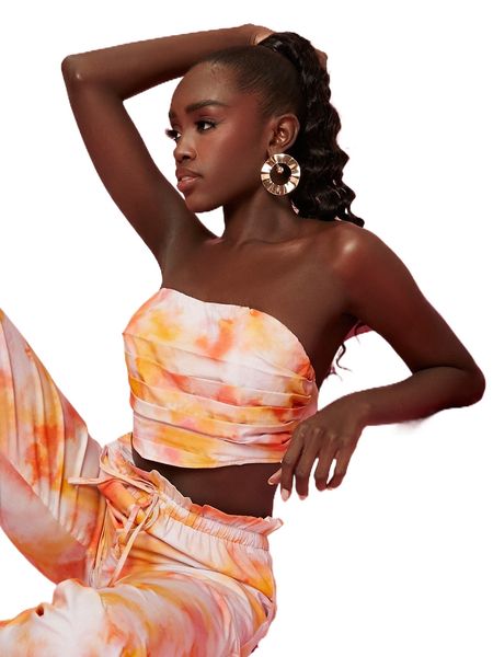 

newness tie dye ruched side crop tube b0sk#, White