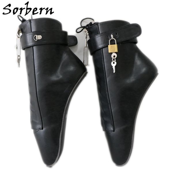 Sorbern Stiefeletten mit Schlössern Absatzlose Bdsm-Schuhe passen zu Bondage-Zubehör-BDSM-Booties