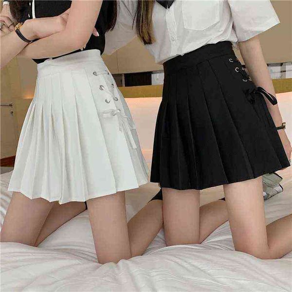 

2022 spring summer shorts skirt women high waist mini skirts for girls school short pleated kawaii japanese pink skirt l220714, White