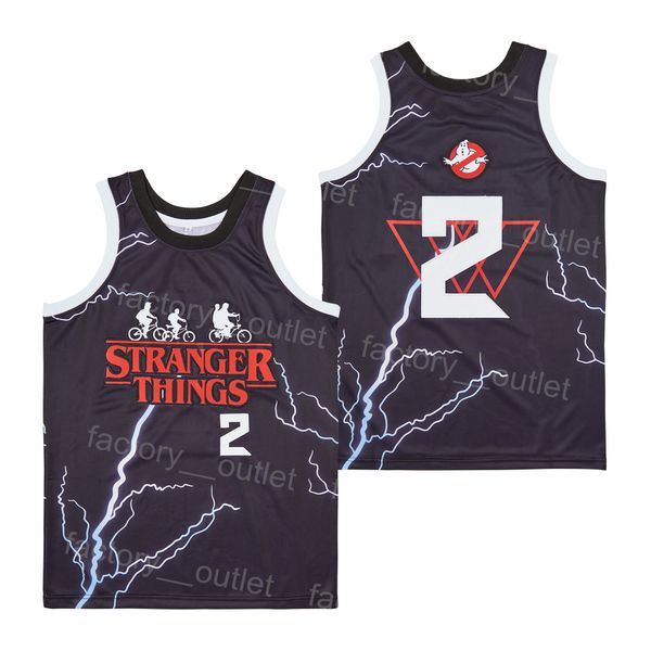 Filme Stranger Things the Boys Ghostbusters Jersey Men, todos costuraram o Team Color Black Hiphop para fãs de esportes University Breathable Hip Hop Alta qualidade