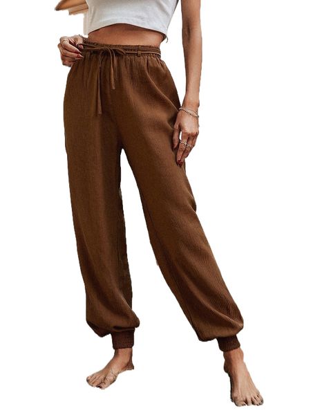 

high waist textured belted pants z19q#, Black;white