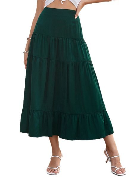

high waist ruffle hem skirt p2hy#, Black