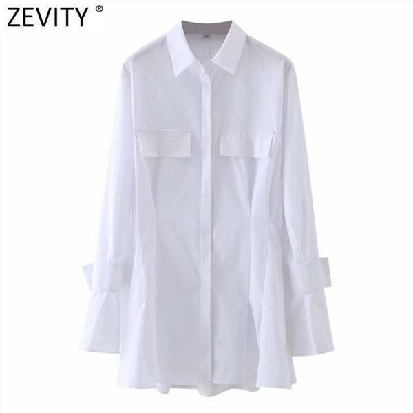 Zevity mulheres pregas elegantes vestido de camisa branca irregular fêmea simplesmente casual vestido chique de negócios ds4941 210603