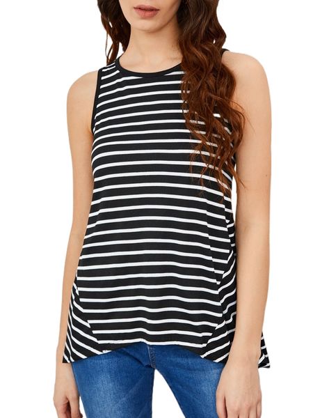 

striped asymmetrical hem tank n9cr#, White