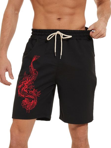 

men dragon graphic drawstring waist shorts 522y#, White;black