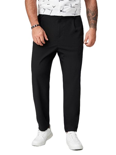 

extended sizes men solid plicated detail suit pants 95p4#, Black