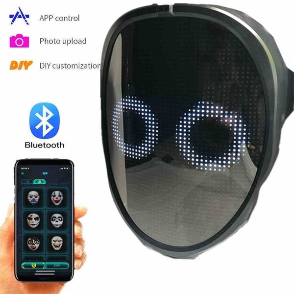 Bluetooth RGB Light Up LED Mask Fai da te Immagine Animazione Testo Halloween Natale Carnevale Costume Party Gioco Maschere per bambini Deco REGALO 220707