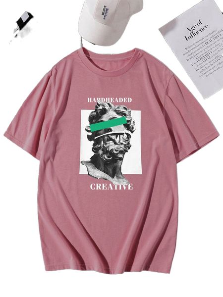 

men statue & letter graphic tee t6s3#, White;black