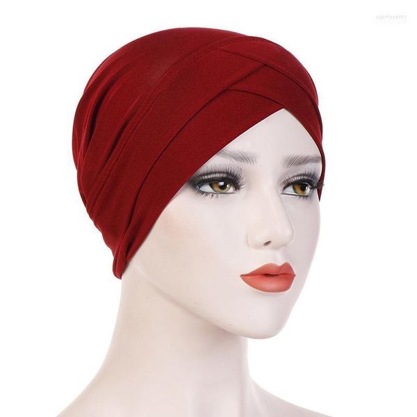 Feanie/crânio Caps Mulheres Chapéu de turbante Cruz Cross Cruz Cross Wrap Solid Color Moscela Moda Moda Bandana India Cap acessórios de cabelo1 Eger22