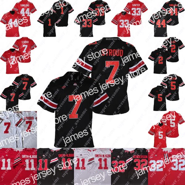 

ncaa ohio buckeyes jersey c.j. stroud jaxon smith-njigba j.t. tuimoloau chris olave treveyon henderson garrett wilson jack sawyer, Black