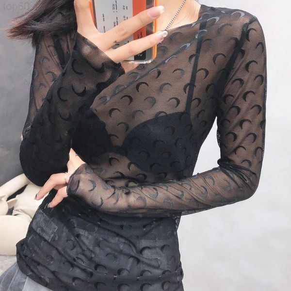 

men's t-shirts designer moon mesh bottomed shirt crescent summer long sleeve hollow out elastic tight fit sunscreen thin fmx 2002 luxur, White;black