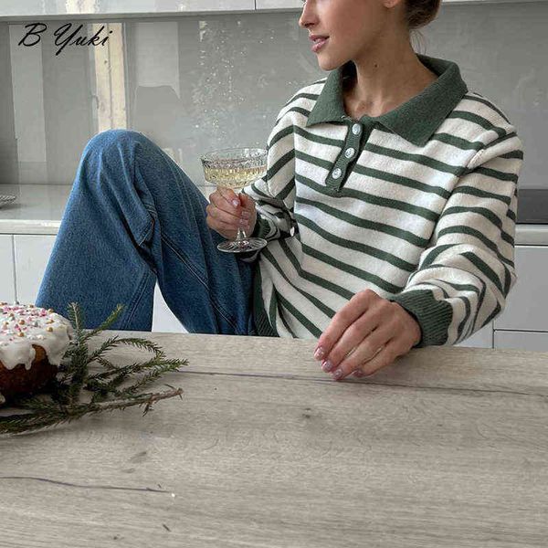 

blessyuki vintage stripe knitted sweater women 2022 new loose warm basic pullover female casu t220824, White;black