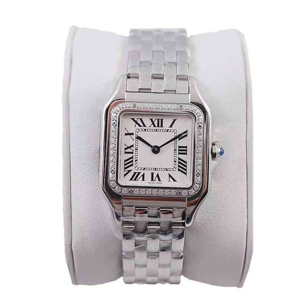 

women luxury watches full 316l stainless steel movement panthere gold silver diamond wristwatches lady gift designer, Slivery;brown