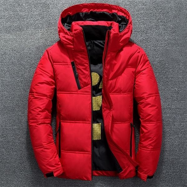 

winter warm men jacket coat casual autumn stand collar puffer thick hat white duck parka male mens winter down jacket with hood 220817, Black