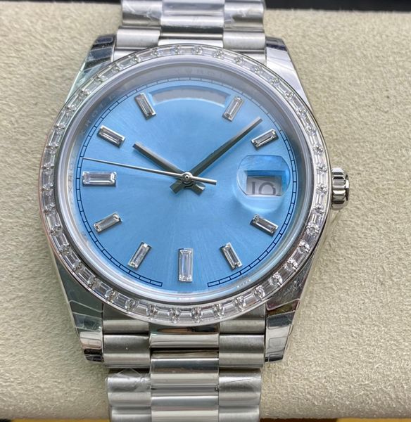 

sw luxury women's watch week calendar ice blue dial 40mm diamond anti scratch blue crystal magnifying calendar stainless steel automati, Slivery;brown