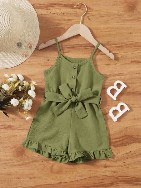 

toddler girls solid ruffle hem belted cami romper she, Blue